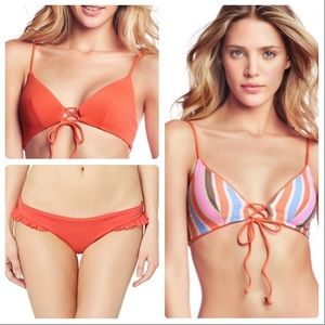 NWT Maaji Orange/Striped Reversible Bikini Set L